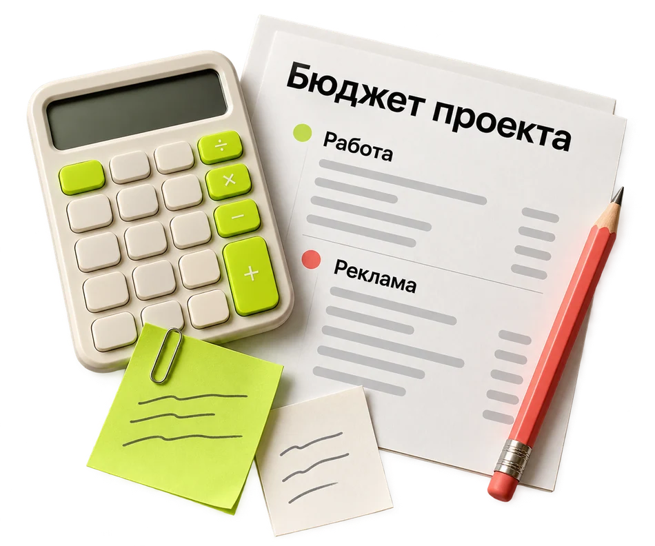 Бюджет проекта с отдельными расходами на работу и рекламу