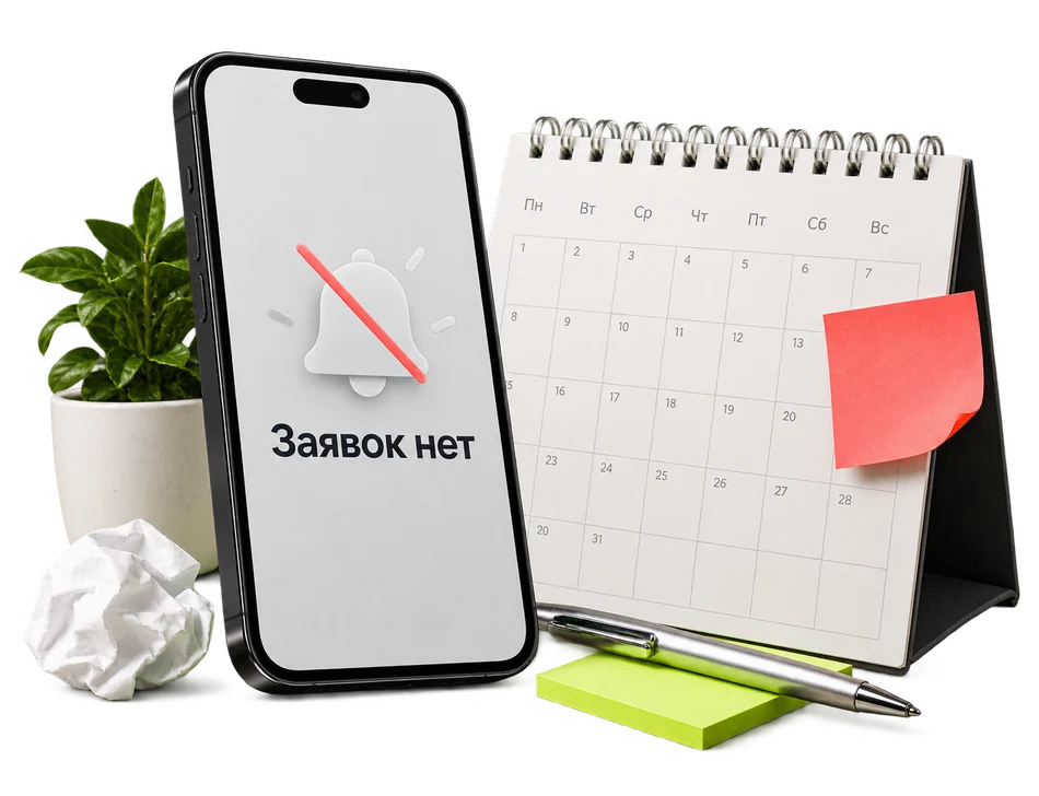 Телефон без новых заявок рядом с календарём