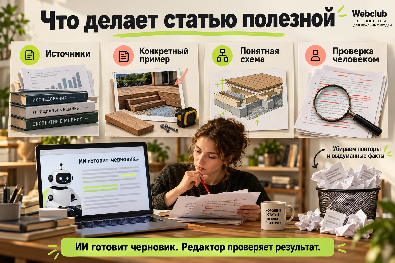 Источники, конкретный пример, понятная схема и проверка человеком