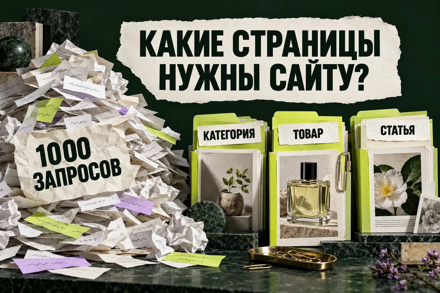 Как превратить список запросов в категории, товары и статьи.