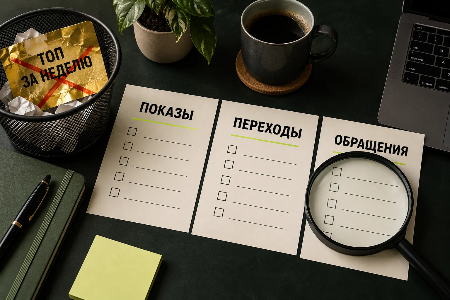 Показы, переходы и реальные обращения оценивают раздельно.